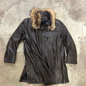 Dimitri buttery soft lambskin brown real fur trim coat